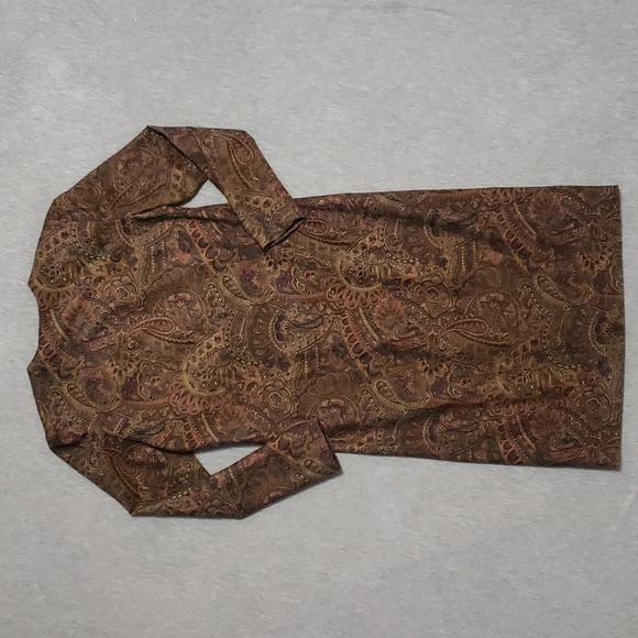 Vintage Hand Made Earthy Paisley Button Up Winter Long Sleeved Midi Sheath Dress - Picture 10 of 11